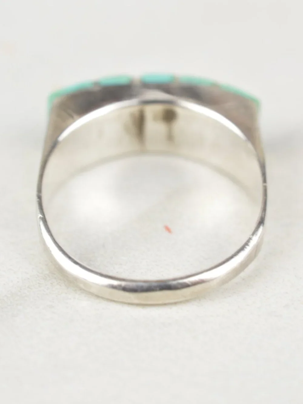 VTG Native American Sterling Silver Carico Lake Green Turquoise Inlay Ring Sz 6